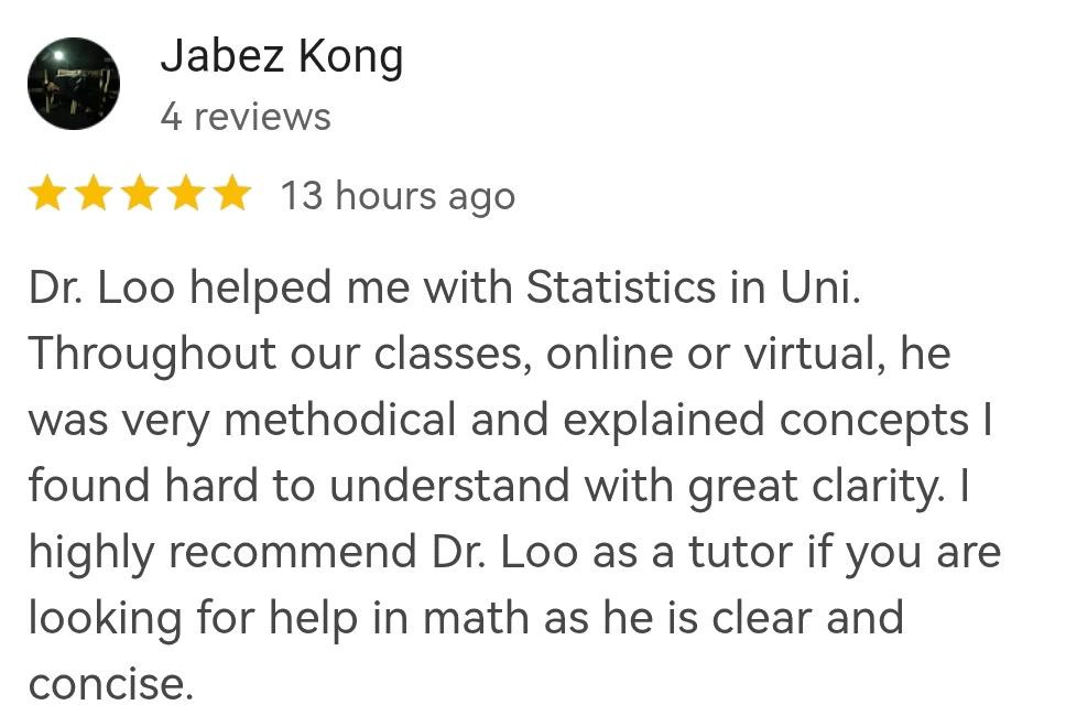 University Statistics Tutoring Singapore Student Review