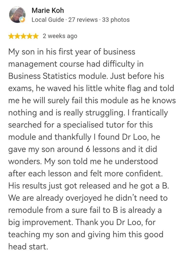 Recommend Math and Stat tutor in Singapore for Statistics Tutoring Singapore